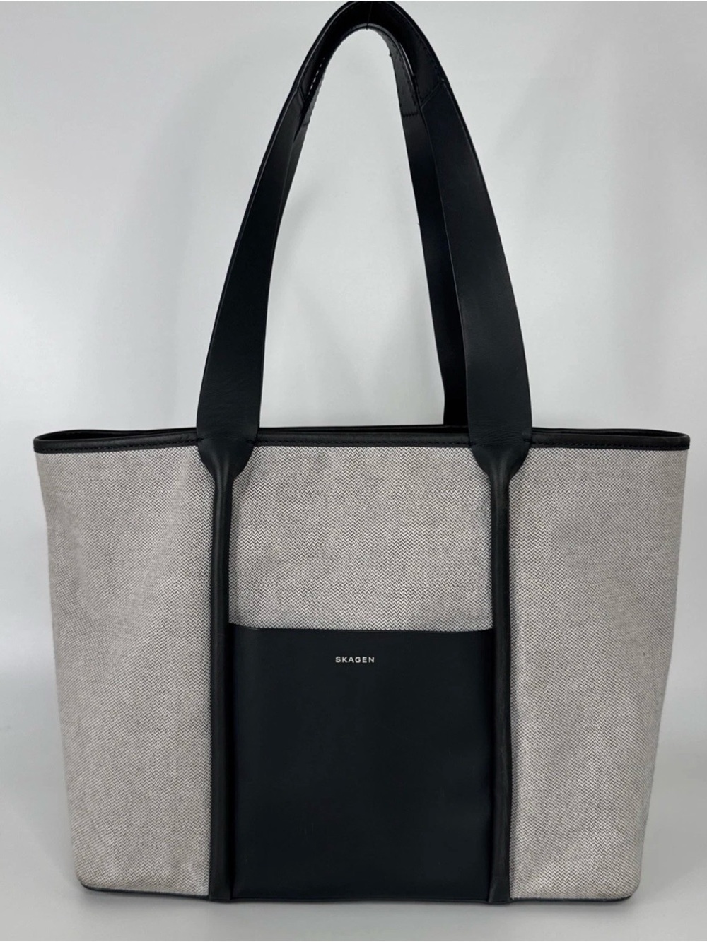 Skagen Grey Canvas Tote with Black Leather Trim